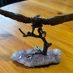 Pewter Eagle w/ Crystal Ball on Purple Amethyst Geode Quartz Crystal Cluster.